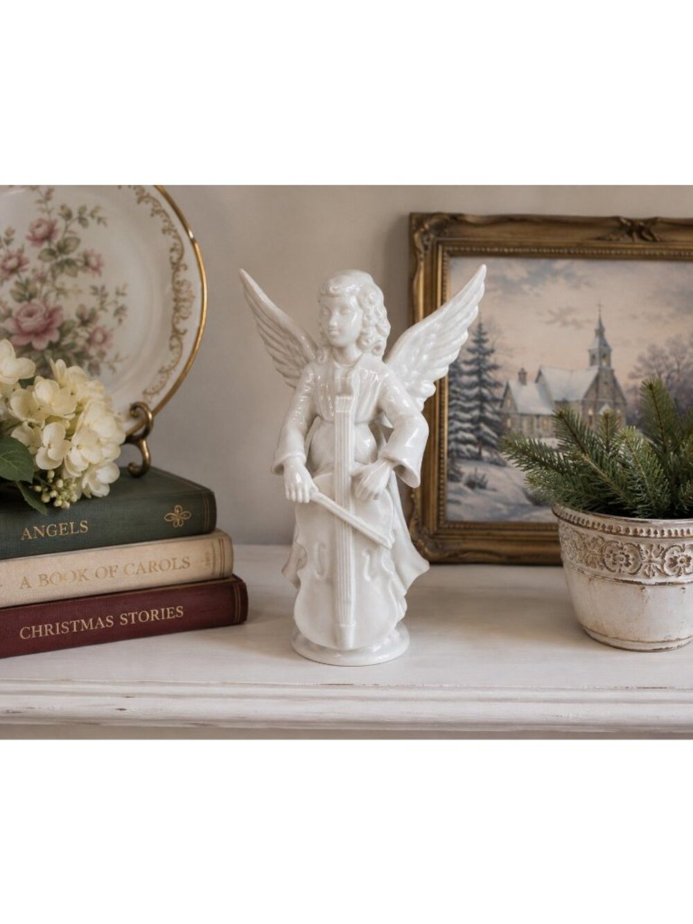 Hutschenreuther Porcelain Angel Cellist Figurine White Gloss Germany Christmas